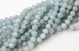 Natural CLEAR / SEMICLEAR Aquamarine Beads in Round Beads - Full Strands - 6mm 8mm 10mm 12mm 14mm AAA Quality Smooth Gemstone Beads