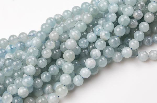 Natural CLEAR / SEMICLEAR Aquamarine Beads in Round Beads - Full Strands - 6mm 8mm 10mm 12mm 14mm AAA Quality Smooth Gemstone Beads