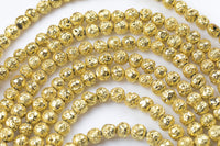 Gold Plated Lava Rock Round Beads- Wholesale Bulk- -Full 15.5 Inch Strand, 4mm, 6mm, 8mm, 12mm, or 14mm Beads- Wholesale Pricing AAA Quality