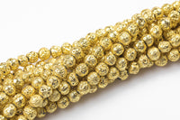 Gold Plated Lava Rock Round Beads- Wholesale Bulk- -Full 15.5 Inch Strand, 4mm, 6mm, 8mm, 12mm, or 14mm Beads- Wholesale Pricing AAA Quality