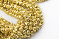 Gold Plated Lava Rock Round Beads- Wholesale Bulk- -Full 15.5 Inch Strand, 4mm, 6mm, 8mm, 12mm, or 14mm Beads- Wholesale Pricing AAA Quality