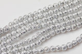 Platinum White Gold Plated Lava Rock Round Beads- Wholesale Bulk - Full 15.5 Inch Strand, 4mm, 6mm, 8mm, 12mm, or 14mm Beads