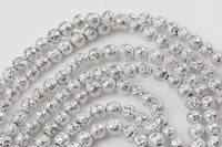 Platinum White Gold Plated Lava Rock Round Beads- Wholesale Bulk - Full 15.5 Inch Strand, 4mm, 6mm, 8mm, 12mm, or 14mm Beads