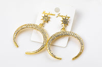 Starburst Crescent Clear Crystal Earring- Pave Crescent Earring