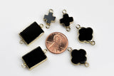 Small Onyx Connectors Rectangular Clover and Cross with Gold Wrap