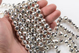 Silver Coated Hematite Faceted Round - Thick Real Silver Coating - 6mm, 8mm, 10mm- Full 15.5 Inch Strand - High quality silver plating