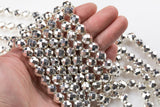 Silver Coated Hematite Faceted Round - Thick Real Silver Coating - 6mm, 8mm, 10mm- Full 15.5 Inch Strand - High quality silver plating