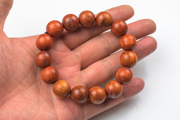 Wood Bracelet- One size fits all- On strong stretchy string-Buddhist Prayer Bracelet- 15mm