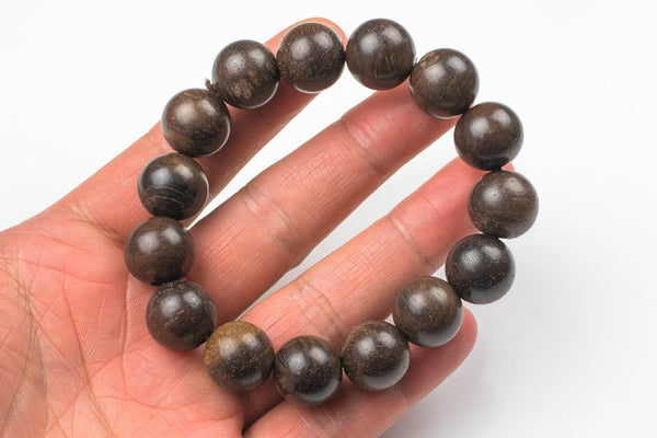 Wood Bracelet- One size fits all- On strong stretchy string-Buddhist Prayer Bracelet- 15mm