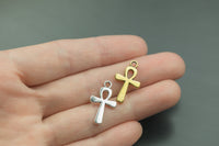 10 Ankh Cross Pewter Charms 13x22mm 1442-16940