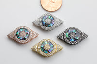 Evil Eye with Natural Abalone CZ Multihole Spacer Beads / Connector - Gold Silver Gunmetal Rose Gold 15x27mm