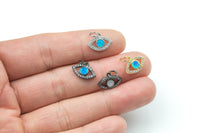 Evil Eye White Opal Charms / Pendants - Silver Gunmetal or Gold 8x14mm