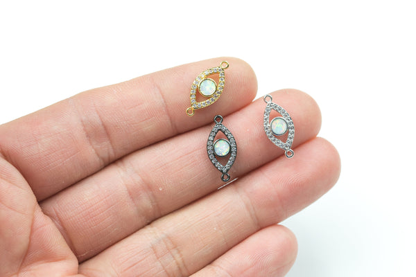 Evil Eye White Opal Connector - Gold Silver Gunmetal 8x14mm