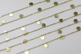 New!! Brushed Gold Coin Drop Chain - Light Gold Plated Brass - High Quality Gold Plating!!! By THE YARD / 3 feet