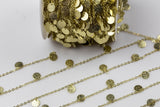 New!! Brushed Gold Coin Drop Chain - Light Gold Plated Brass - High Quality Gold Plating!!! By THE YARD / 3 feet