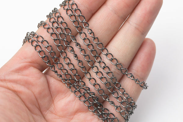 SOLDERED High Quality Gunmetal Plating Strong Flat Chain - 2 Sizes: 3mm or 4mm Width - 1 yard / 3 feet - Can be used for extenders!