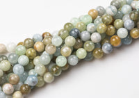 Natural Blue Green Aquamarine Beads in Round Beads - Full Strands - 6mm, 8mm, 10mm, 12mm Smooth Gemstone Beads