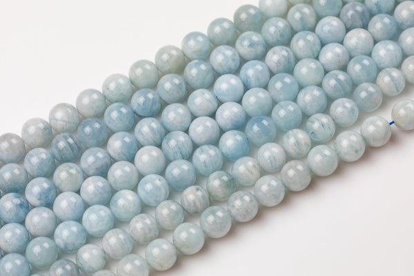 Natural Aquamarine Beads WHOLESALE Round Beads - Full Strands 15.5" - 4mm 6mm 8mm 10mm 12mm 14mm Smooth Gemstone Beads