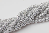 Platinum White Gold Plated Lava Rock Round Beads- Wholesale Bulk - Full 15.5 Inch Strand, 4mm, 6mm, 8mm, 12mm, or 14mm Beads