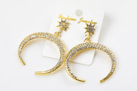 Starburst Crescent Clear Crystal Earring- Pave Crescent Earring