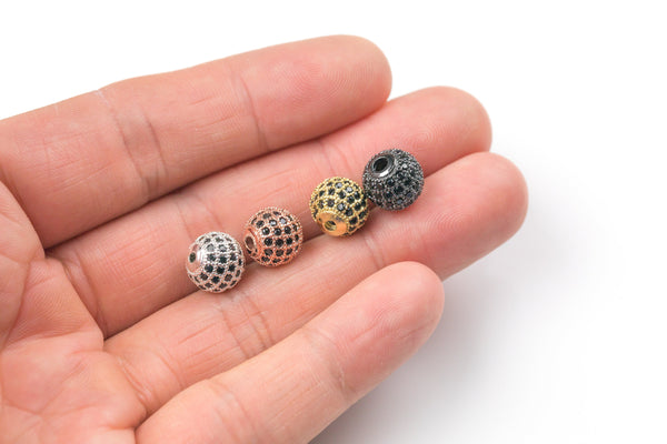 Wholesale Cubic Zirconia Rhinestone Pave ROUND Balls 4 colors ALL SiZES: 6mm, 8mm, 10mm, 12mm- Black Stones C.Z. CZ