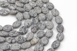 Natural 14*18mm Matte Puffy Oval Gray Picasso Jasper, High Quality- Full 16 inch Strand Gemstone Beads