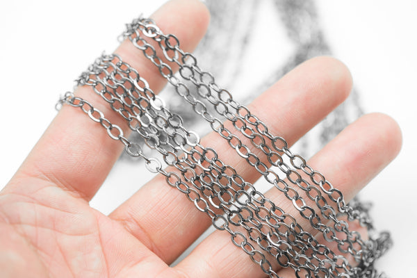 High Quality Gunmetal Plated Flat Oval Chain - 4x5mm - 1 yard / 3 feet