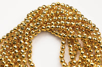 THICK GOLD COATED Hematite Faceted Round- 6mm, 8mm, 10mm - Full Strand 15.5 inch Strand - High Quality Gold Plated