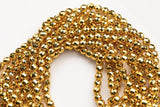 THICK GOLD COATED Hematite Faceted Round- 6mm, 8mm, 10mm - Full Strand 15.5 inch Strand - High Quality Gold Plated