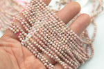 Natural Rhodochrosite Beads Full Strands-15.5 inches-2-3mm- Nice Size Hole- Diamond Cutting, High Facets-Nice and Sparkly-Faceted Round