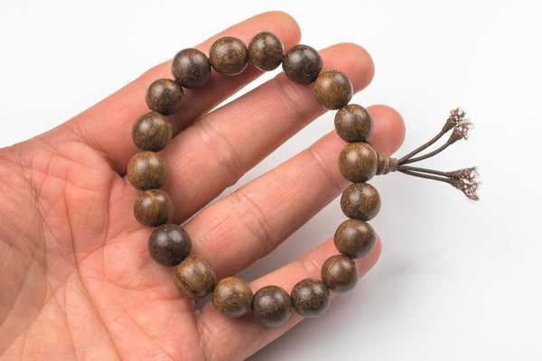 Wood Bracelet- One size fits all- On strong stretchy string-15mm- Buddhist Prayer Bracelet