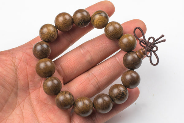 Wood Bracelet- One size fits all- On strong stretchy string-Buddhist Prayer Bracelet- 15mm