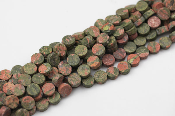 Natural Unikite Beads Matte Beads - Coin Shaped 10mm - 1 strand ~15.5" - Special Exclusive Item Gemstone Beads