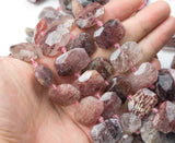 Natural Strawberry Quartz- ~16x23mm - Hand Faceted Flat Rectangular Nuggets - 16" Strand Gemstone Beads