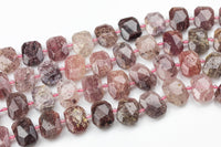 Natural Strawberry Quartz- ~16x23mm - Hand Faceted Flat Rectangular Nuggets - 16" Strand Gemstone Beads