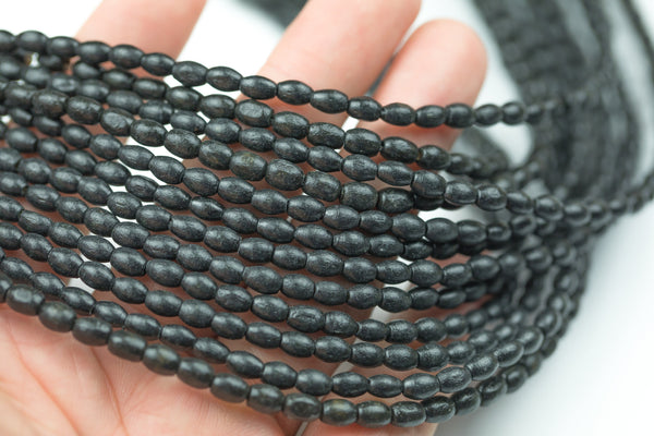 Natural 2 Strands Wood Beads - Barrels - Black Color - ~4.5x6mm - 2 strands ~15" Gemstone Beads