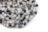 Natural Black Tourmalinated Quartz Beads - Black Rutiled Quartz Beads - Grade AAA - Round 6mm 8mm 10mm 12mm - Full 15.5" Smooth