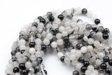 Natural Black Tourmalinated Quartz Beads - Black Rutiled Quartz Beads - Grade AAA - Round 6mm 8mm 10mm 12mm - Full 15.5" Smooth