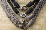 Suede Leather Braided Necklace with Pave Diamond Marcasite Lobster Claw Clasp - Pave Diamond Choker - Faux Suede 16"