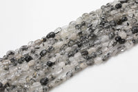 Natural Black Tourmalinated Quartz Nugget Beads - Around 5x8mm in dimensions -16 Inch strand - Wholesale pricing Gemstone Beads