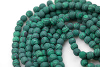 Natural Reconstituted Malachite Matte round sizes 6mm, 8mm, 10mm, 12mm- In Full 15.5 Inch Strand Gemstone Beads