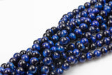 Natural GRADE A TOP QUALITY Tiger's Eye Tiger eye Tiger-Eye - 6mm 8mm 10mm - Round - Full 15.5" Strands- Midnight Blue Smooth