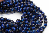 Natural GRADE A TOP QUALITY Tiger's Eye Tiger eye Tiger-Eye - 6mm 8mm 10mm - Round - Full 15.5" Strands- Midnight Blue Smooth