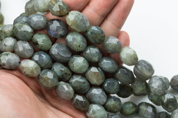 Natural Labradorite High Quality Freeform Faceted Nuggets - 100% - Approx 12x17mm - Full Strand 16" Gemstone Beads