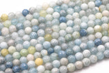 NATURAL Light Colored Aquamarine faceted round beads in full strands. 6mm, 8mm, 10mm, 12mm, 14mm - Full Strand 15.5 inch Strand - Grade A