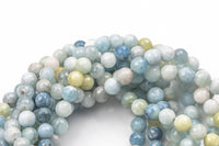 NATURAL Light Colored Aquamarine faceted round beads in full strands. 6mm, 8mm, 10mm, 12mm, 14mm - Full Strand 15.5 inch Strand - Grade A