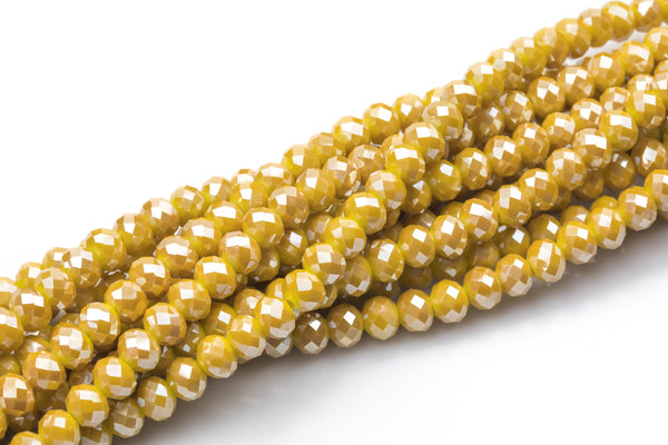 8mm Crystal Rondelle - 2 or 5 or 10 STRANDS- Mustard Yellow