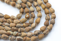 Natural Picture Jasper- Matte Teardrop- Beads- 2 Sizes- Special Shape- Full Strand- 16 Inches Gemstone Beads