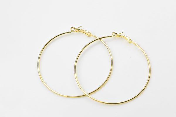 Hoop Earrings- 5 Sizes- 2 pcs 30mm 40mm Gold Plated