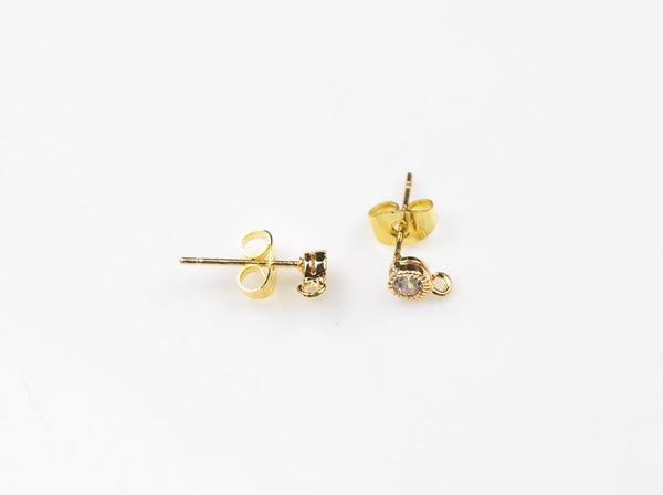 Classic EARRING STUD Findings Crystal CZ CZs 4mm Small Petite Size Classic Look - Gold Plated - 2 pairs / 4 pcs per order